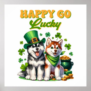 Happy Go Lucky Cute Husky St. Patricks Day Poster