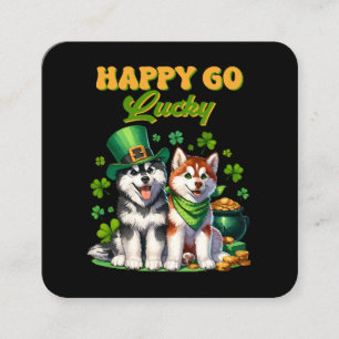 Happy Go Lucky Cute Husky St. Patricks Day Square Business Card
