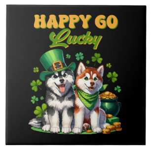 Happy Go Lucky Cute Husky St. Patricks Day Tile