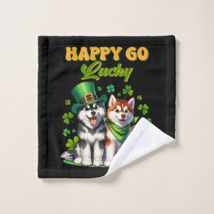 Happy Go Lucky Cute Husky St. Patricks Day Wash Cloth