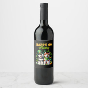 Happy Go Lucky Cute Husky St. Patricks Day Wine Label