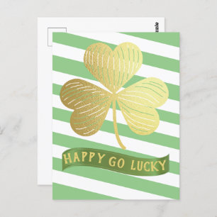 Happy Go Lucky Gold Shamrock St Patrick's Day  Postcard