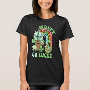 Happy Go Lucky Ice Coffee Lover Shamrock St.Patric T-Shirt