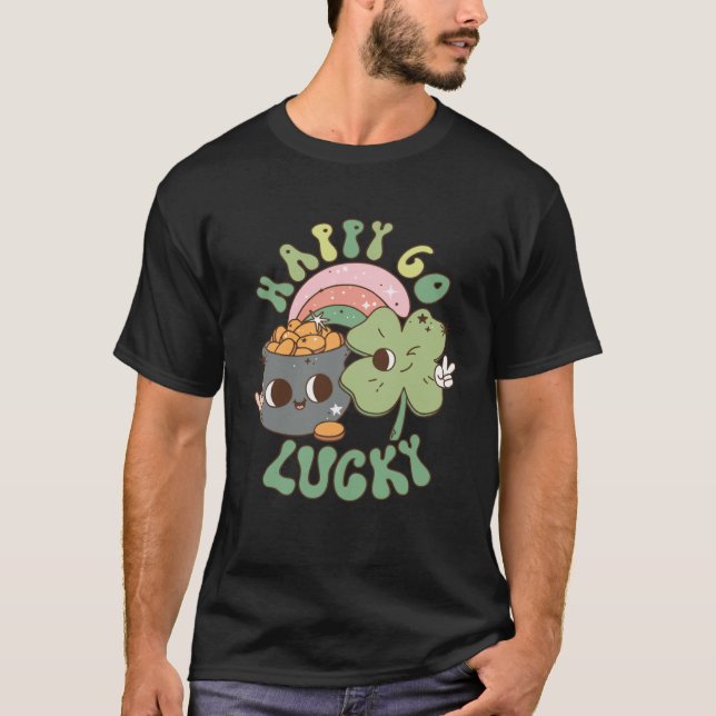 Happy Go Lucky Retro Groovy St Patrick s Day Women T-Shirt (Front)