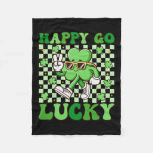 Happy Go Lucky Shamrock Irish St Patricks Day Groo Fleece Blanket