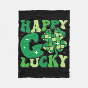 Happy Go Lucky Shamrock St Patricks Day Women Men Fleece Blanket