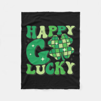 Happy Go Lucky Shamrock St Patricks Day Women Men  Fleece Blanket