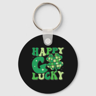 Happy Go Lucky Shamrock St Patricks Day Women Men  Key Ring