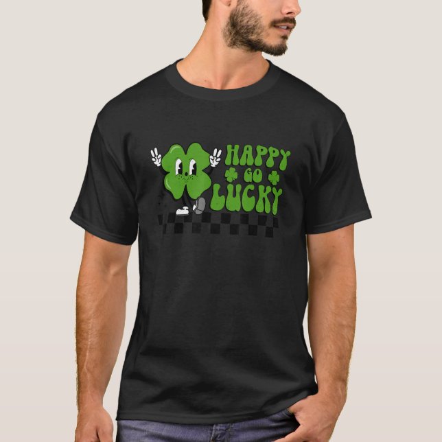 Happy Go Lucky St. Patrick's Day Kids Cute Shamroc T-Shirt (Front)