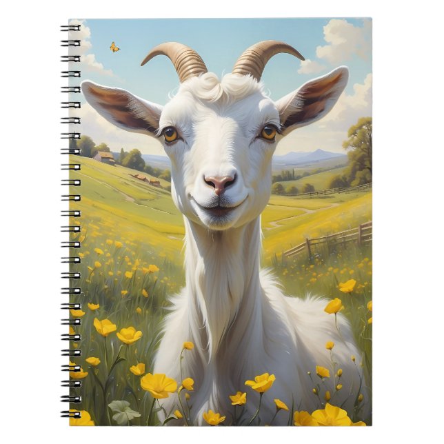 Happy Goat Vibrant Buttercup Meadow Notebook (Front)