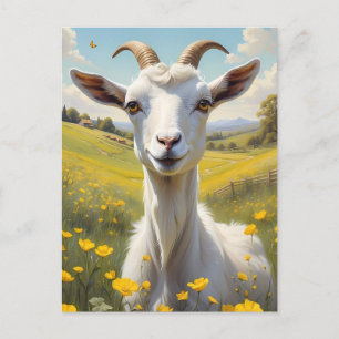 Happy Goat Vibrant Buttercup Meadow Postcard