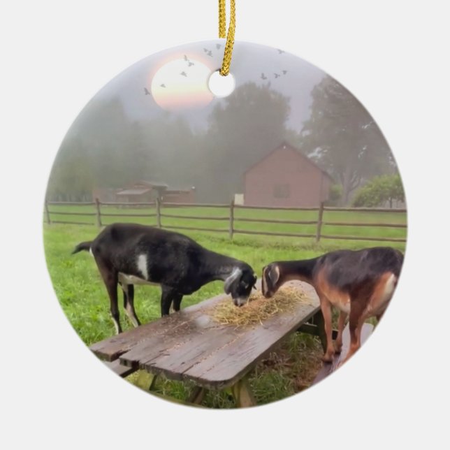 Happy Goats At Sunset Ceramic Tree Decoration (Front)