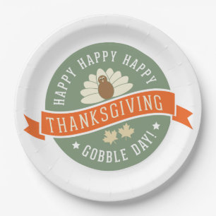 Happy Gobble Day Thanksgiving Holiday Paper Plate