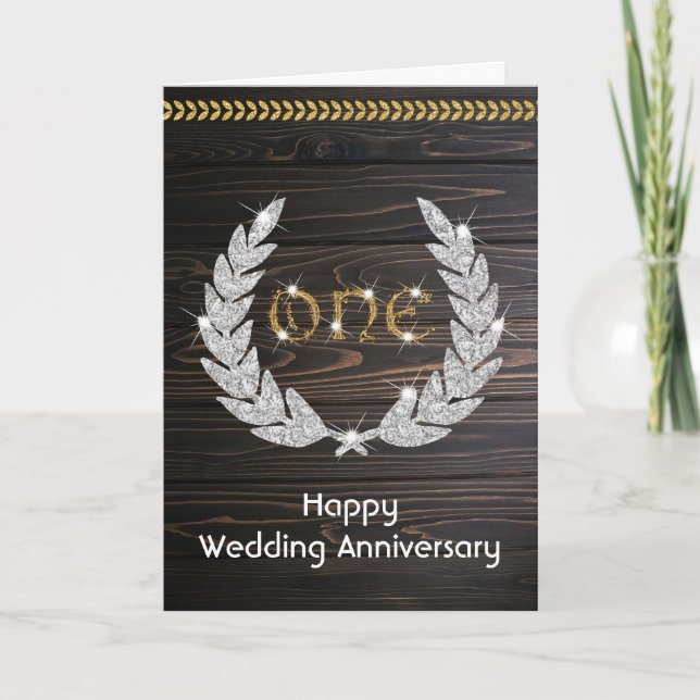 Happy Gold 1st Wedding Anniversary  Card (Front)