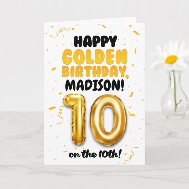 Happy Golden Birthday, 10th Birthday Card for Kids (Small Plant)
