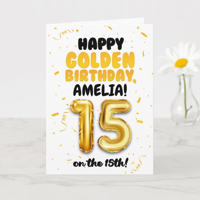 Happy Golden Birthday, 15th Birthday Card for Teen (Small Plant)