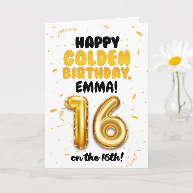 Happy Golden Birthday, 16th Birthday Card for Teen (Small Plant)