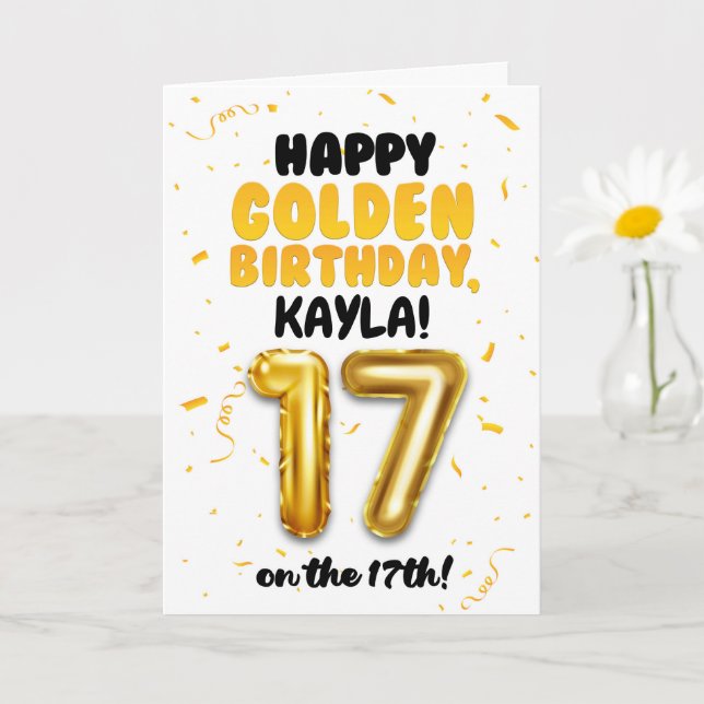 Happy Golden Birthday, 17th Birthday Card for Teen (Small Plant)