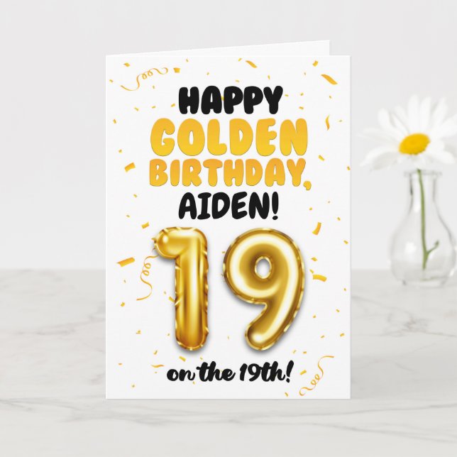 Happy Golden Birthday, 19th Birthday Card  (Small Plant)