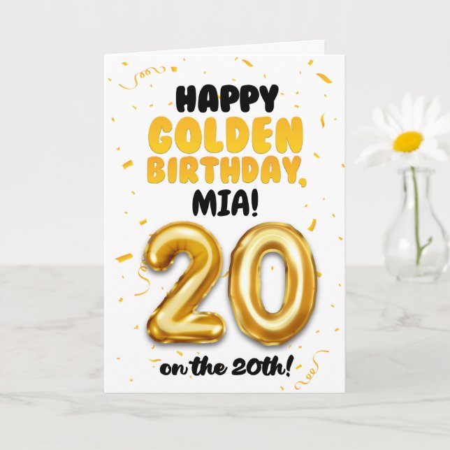 Happy Golden Birthday, 20th Birthday Card  (Small Plant)