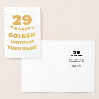 Happy Golden Birthday, 29th Birthday Gold Foil  Card