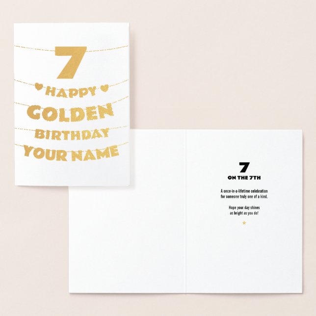 Happy Golden Birthday, 7th Birthday Gold Foil Card (Display)