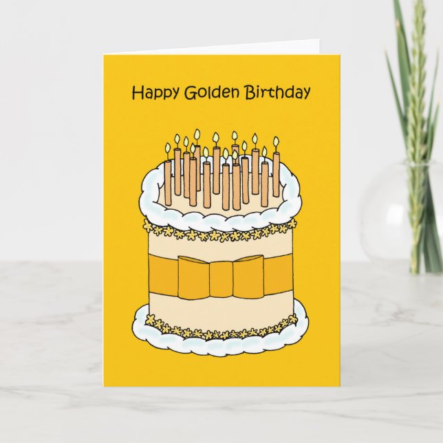 Happy Golden Birthday Cake and Candles Card (Front)