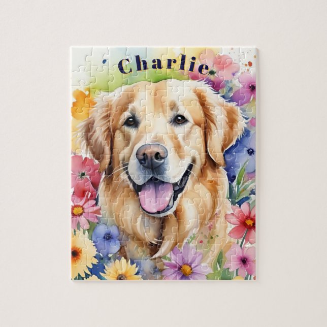 Happy Golden Retriever Colorful Pet Portrait Jigsaw Puzzle (Vertical)