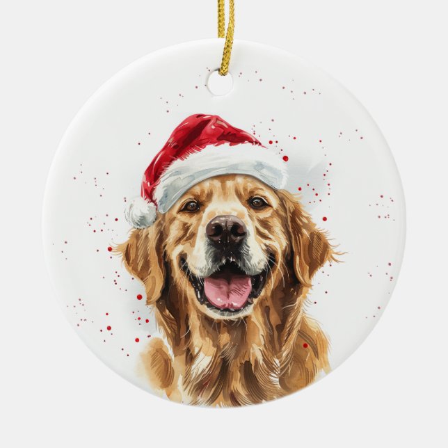 Happy Golden Retriever Dog Christmas Personalized Ceramic Tree Decoration (Front)