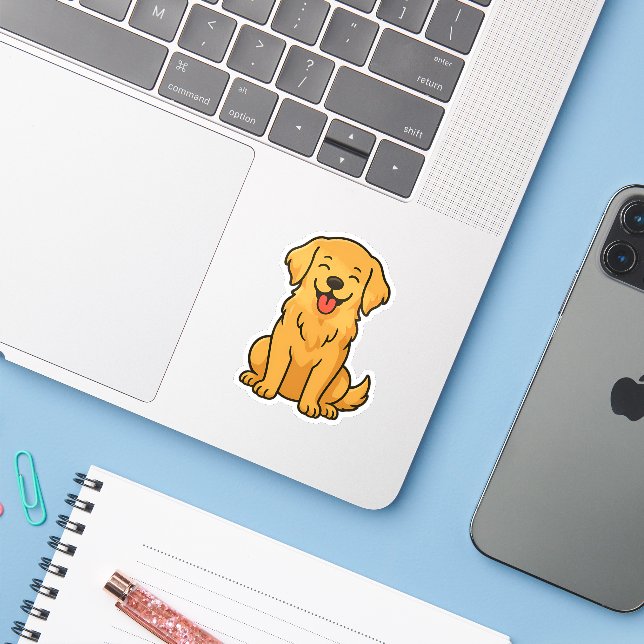 Happy Golden Retriever Dog – Cute Funny Pets (Laptop w/ iPhone)
