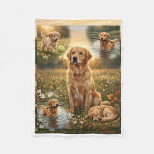 Happy Golden Retriever Dog In Lush Meadow Fleece B Blanket