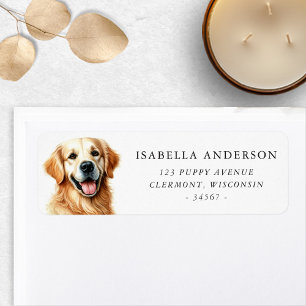 Happy Golden Retriever Dog Watercolor Address