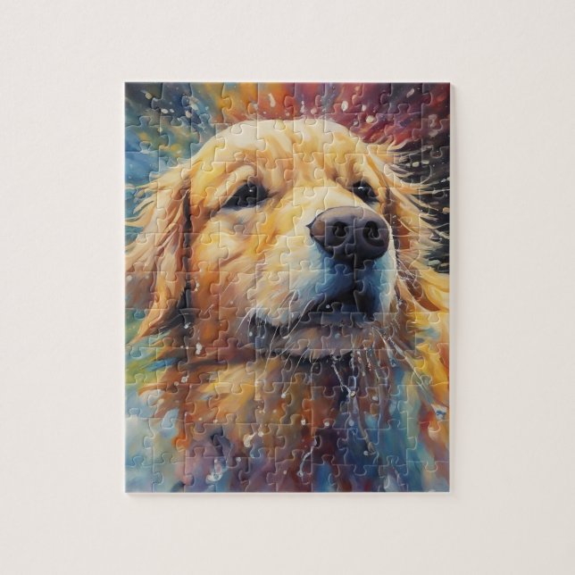 Happy Golden Retriever In Water Jigsaw Puzzle (Vertical)