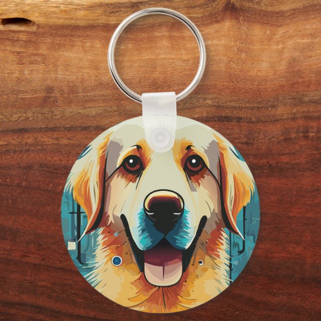 Happy Golden Retriever Key Ring (Front)