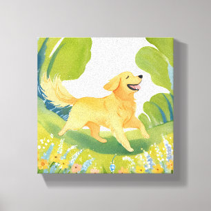 Happy Golden Retriever Light Watercolor Painting Canvas Print