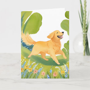 Happy Golden Retriever Light Watercolor Painting Card