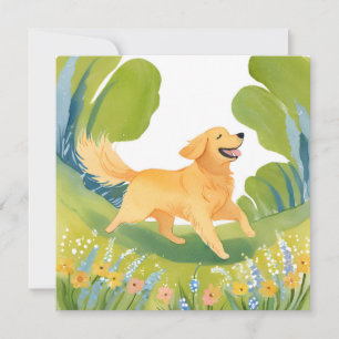 Happy Golden Retriever Light Watercolor Thank You Card