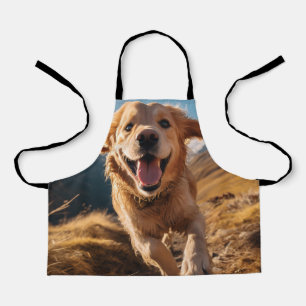 Happy Golden Retriever Running  Apron