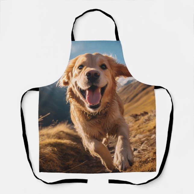Happy Golden Retriever Running  Apron (Front)