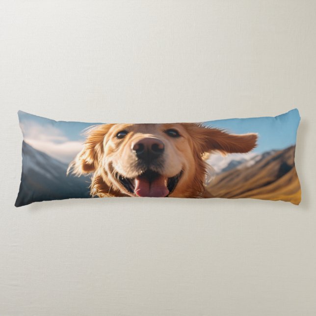 Happy Golden Retriever Running  Body Cushion (Front)