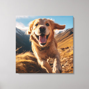 Happy Golden Retriever Running Canvas Print
