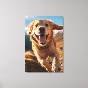 Happy Golden Retriever Running  Canvas Print