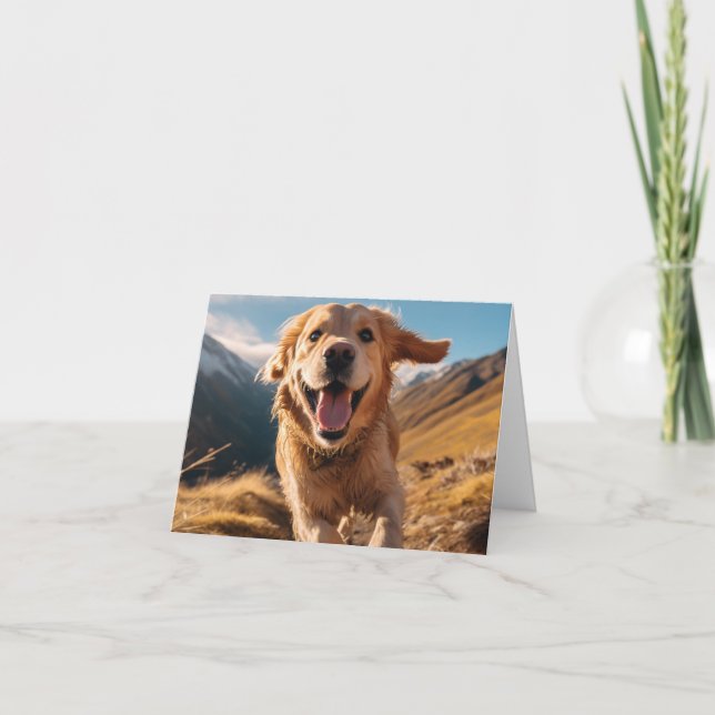 Happy Golden Retriever Running  Card (Front)