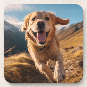 Happy Golden Retriever Running Coaster