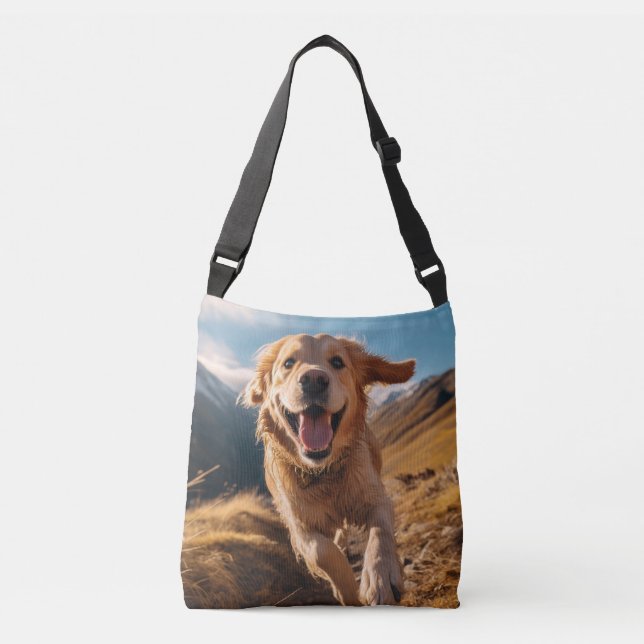 Happy Golden Retriever Running  Crossbody Bag (Front)