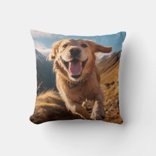 Happy Golden Retriever Running  Cushion