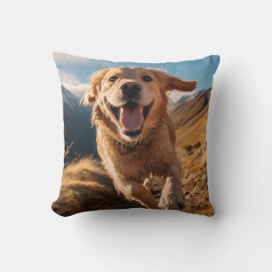 Happy Golden Retriever Running Cushion