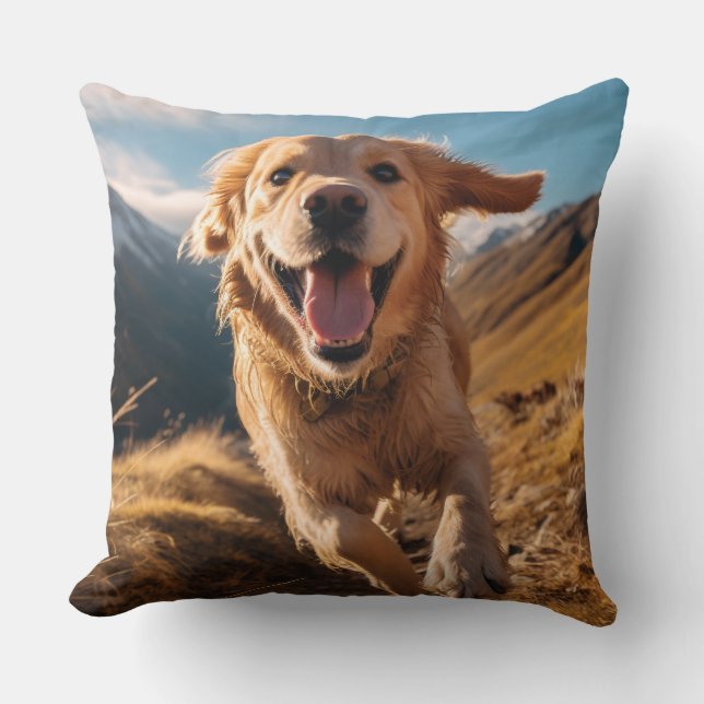 Happy Golden Retriever Running  Cushion (Front)