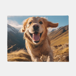 Happy Golden Retriever Running Doormat
