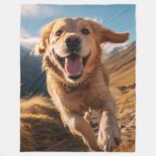 Happy Golden Retriever Running  Fleece Blanket